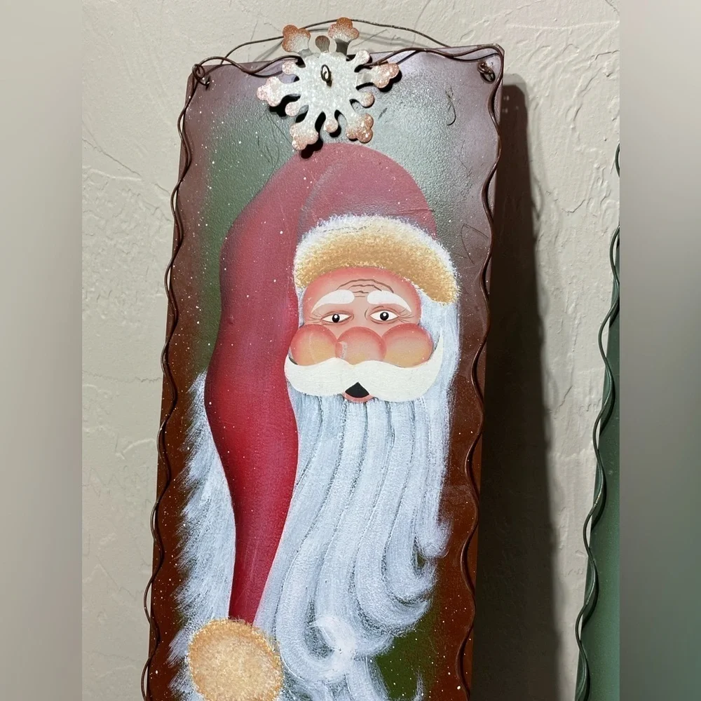 World Santa Hand Christmas Painted Hanging Art Lot of 2